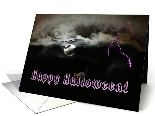 Happy Halloween! Full Moon, Bats, Lightning card (491271)