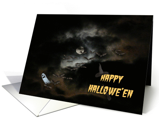 Happy Hallowe'en! Ghosts, Bats, and Full Moon card (491316)