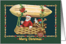 Santa Traveling in a Christmas Airship Merry Christmas, Peace and love card