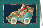 Santa Driving his Motor Car with Toys and Presents card