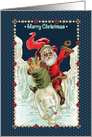 Santa Riding a Polar Bear to Deliver his Toys and Presents card