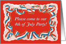 4th of July Patriotic Ribbon on White Lace Vintage Party Invitation card