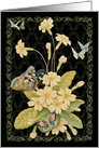 Yellow Primroses & Butterflies Blank Floral Note card