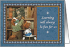 Friendship and Learning in Covid 19 masks Two Puppies in Library card