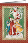 Vintage Santa with Children all Wearing a Protective Mask card