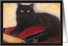 Reclining Kitty on Antique Books Original Oil Painting Blank Note card