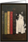 Kitty Standing with Antique Books Original Oil Painting Blank Note card