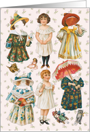 Vintage Paper Doll Set with Dresses Matching Hats All Occasion blank card