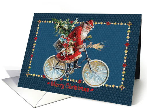 Santa Riding His Bicycle with Toys and Christmas Tree... (1480686)