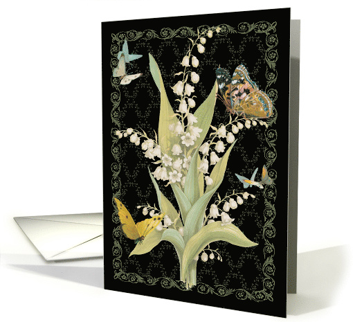 Lily of the Valley & Butterflies Blank Floral Note card (1574234)