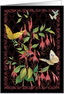 Fuchsia & Butterflies Blank Floral Note card