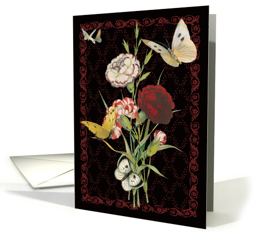 Carnations & Butterflies Blank Floral Note card (1574238)