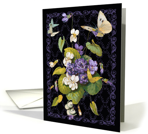 Violets & Butterflies Blank Floral Note card (1574244)