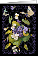 Violets & Butterflies Blank Floral Note card