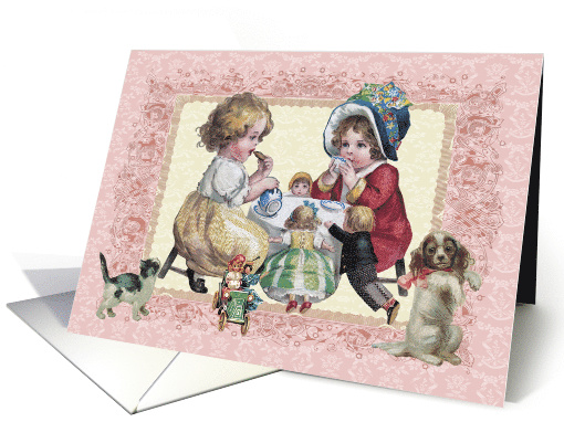 Tea Party with her Best Friend and Dollies Blank Note card (1574890)