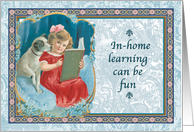 In Home Learning Coronavirus School Child Reading and Her Dog card
