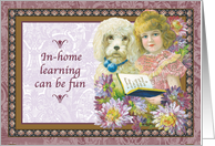 In Home Learning Coronavirus School Child Reading and Her Dog card