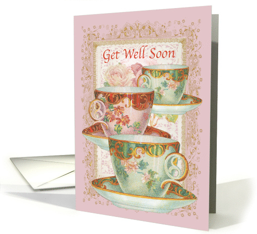 Get Well from Covid 19 with Ornate Teacups and Roses card (1643254)