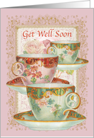 Get Well from Covid 19 with Ornate Teacups and Roses card