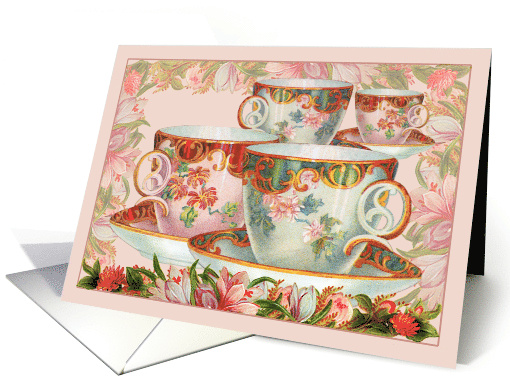 Vintage OrnateTeacups or Coffee Cups Blank Note card (1649264)