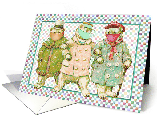 Vintage Friendship of Polar Bear Friends with Covid19 Masks card