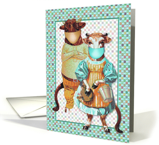 Missing You Vintage Cow Couple with Covid19 Masks card (1651948)
