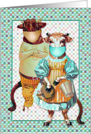 Missing You Vintage Cow Couple with Covid19 Masks card