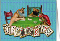 Vintage Missing You Dogs and Monkey Card Players in Coronavirus Masks card