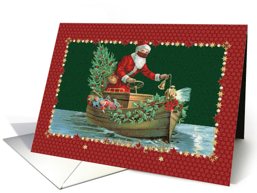 Vintage Santa in Boat with Tree and Toys Wearing a... (1653632)