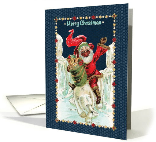 Vintage Santa Riding a Polar Bear with Toys Wearing a... (1653636)