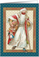 Vintage Gift Bringing Santa with Toys Wearing a Protective Mask card