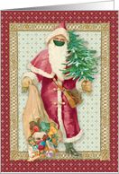 Vintage Santa with Toys Wearing a Protective Mask card
