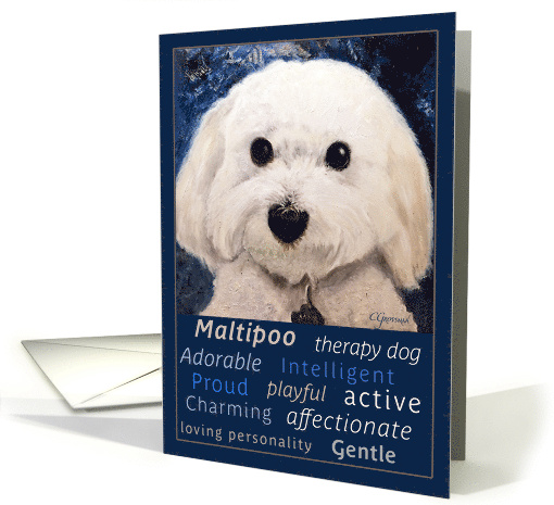 Cute White Maltipoo Dog Original Oil Painting Blank Note card