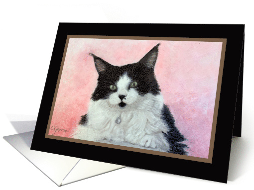 White and Black Household Kitty Original Oil Painting Blank Note card