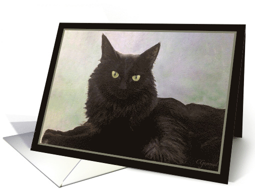 Black Household Breed Kitty Original Oil Painting Blank Note card