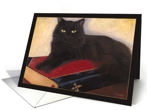 Reclining Kitty on Antique Books Original Oil Painting Blank Note card