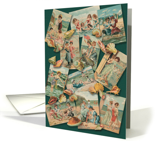 Women Friends at the Seashore, Sunbathing, Ocean, Picnics, card