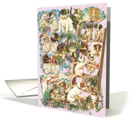Happy Cat and Dog Families All Occasion Vintage card (661009)