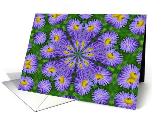 Bee On Purple Daisy Kaleidoscope Flower Photo Blank Note card (329047)