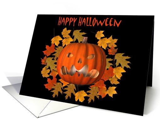 Halloween Mean Jack O Lantern Autumn Leaves card (484606)