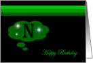 Happy Birthday - Emerald Green Monogram N card