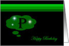 Happy Birthday - Emerald Green Monogram P card