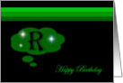 Happy Birthday - Emerald Green Monogram R card