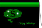 Happy Birthday - Emerald Green Monogram S card