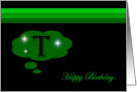 Happy Birthday - Emerald Green Monogram T card
