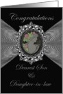 Wedding Congratulations Son & Daughter-in-law / Cameo on a Silver Fractal card