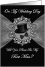 Best Man - Wedding Day Invitation / Top Hat - Bow Tie on a Fractal card