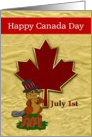 Happy Canada Day - Patriotic Beaver in a Top Hat and a Red Maple Leaf card