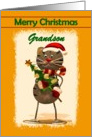 Grandson / Merry Christmas - Christmas Cartoon Cat in a Santa Hat card