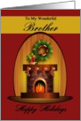 Brother / Happy Holidays - Fireplace with Christmas Stockings card